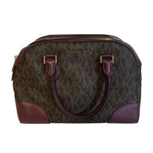 Michael Kors Hattie Purse Satchel Leather Signature Brown Plum Bowling Bag